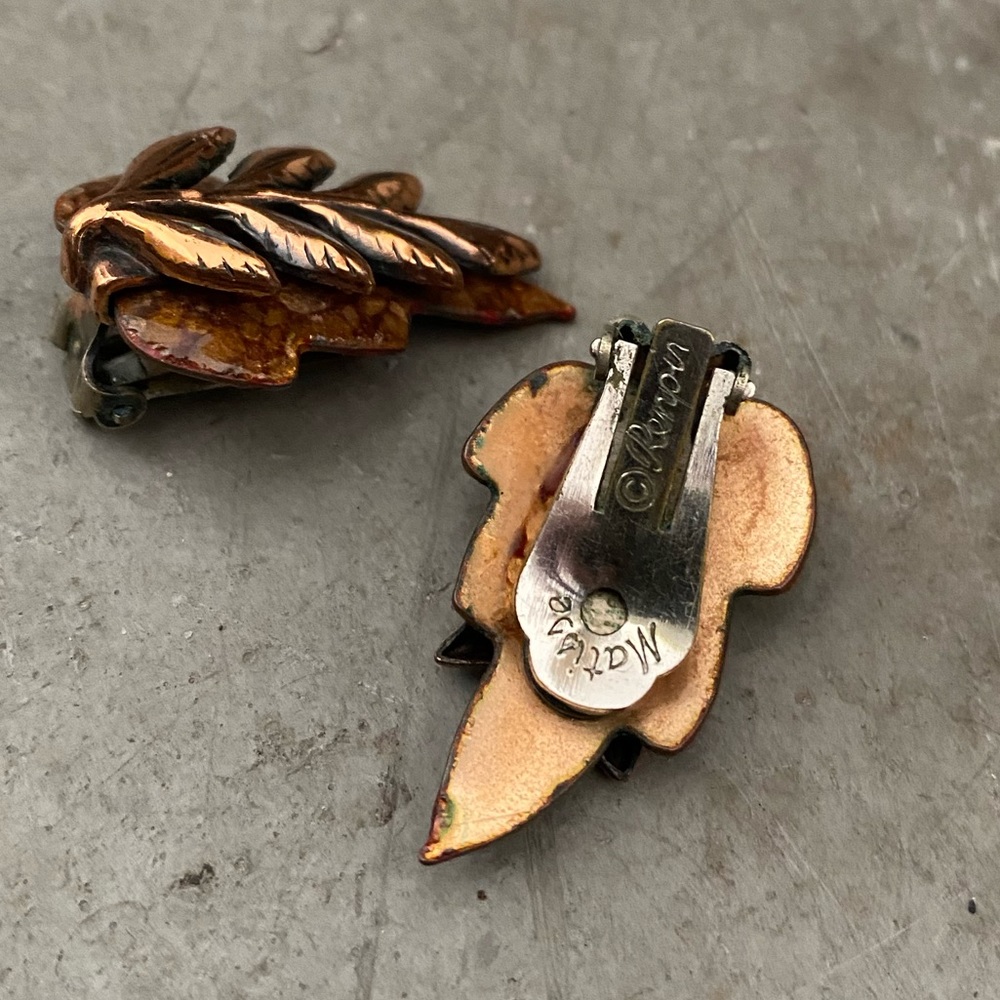 Vintage Matisse Renoir copper leaf clip on earrings